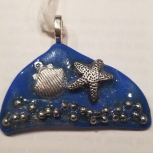Made in Nevada Sea Blue Glass Pendant with Starfish & Seashell Charms