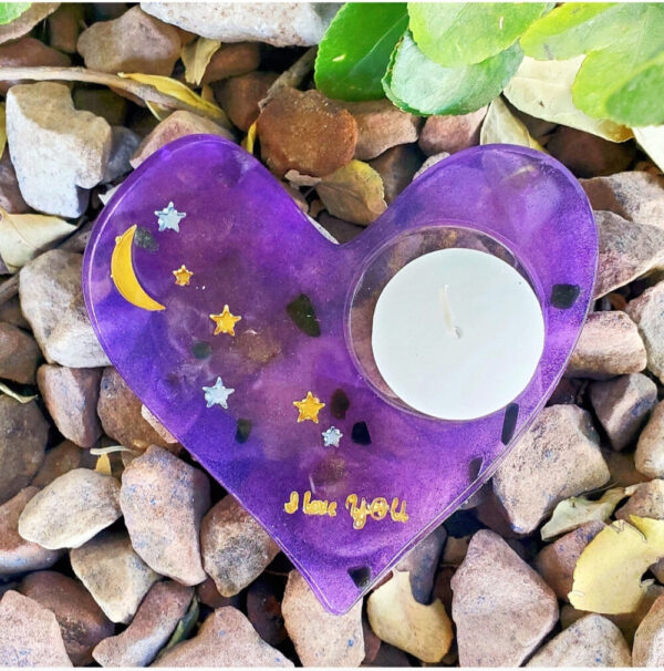 Product image of  Hand-Painted Crystal Infused Resin Teacup Tray / Tealight Candleholder Intention Altar Decor