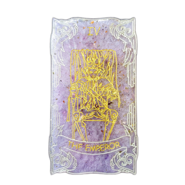 Product image of  “The Calm” Lavender Bud + Pyrite & Amethyst Crystal Infused Hand Painted Resin Major Arcana Tarot Cards