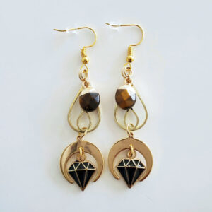 Product image of  “Black Diamond” Crescent Moon Tiger’s Eye Teardrop Earrings