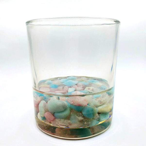 Product image of  “Cotton Candy Dreams” Amazonite & Rose Quartz Crystal Infused Resin & Glass Magick Planter