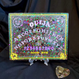 Product image of  “Candy Shoppe” Hand Painted Rainbow Tourmaline & Pyrite Resin Ouija Board & Planchette Set