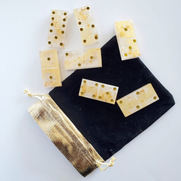Product image of  “Angelic” Hand-Painted Dominoes Citrine & 24k Gold Flake Crystal Infused Resin Domino Set