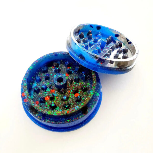 Product image of  “Galactic” Galaxy Themed Obsidian, Pyrite & Lapis Lazuli Crystal Infused Resin Tea/Herb Grinder
