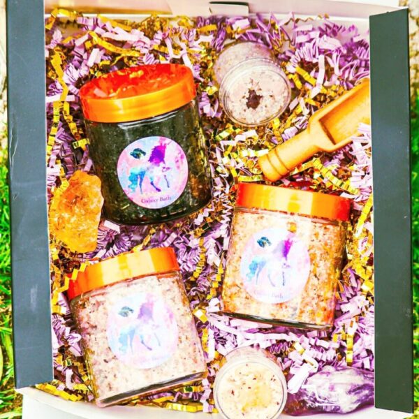 Product image of  “Summer Solstice” Carnelian Crystal Infused Manifestation Galactic Galaxy Bath Gift Set