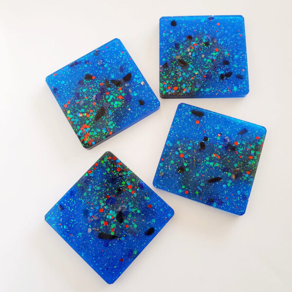 Product image of  “Galactic” Obsidian & Lapis Lazuli Crystal Infused Resin Coaster Set