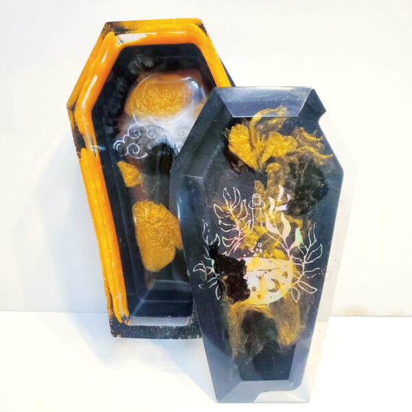Product image of  “October Moon” Crystal Infused Resin Coffin Trinket Box