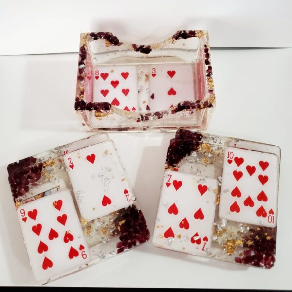 “Vegas, Baby!” Garnet Crystal Infused Resin Coaster Set