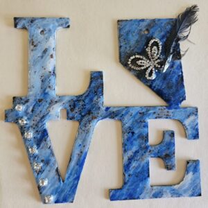 Product image of  Metal LOVE NEVADA w bling butterfly & blue Jay feather