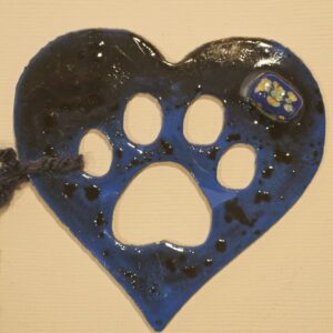 Product image of  Metal Heart with Paw Cutout – darker blue w bead