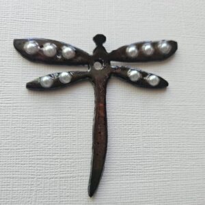 Product image of  Metal dragonfly (2.5″x2.75″), maroon w pearl adornments