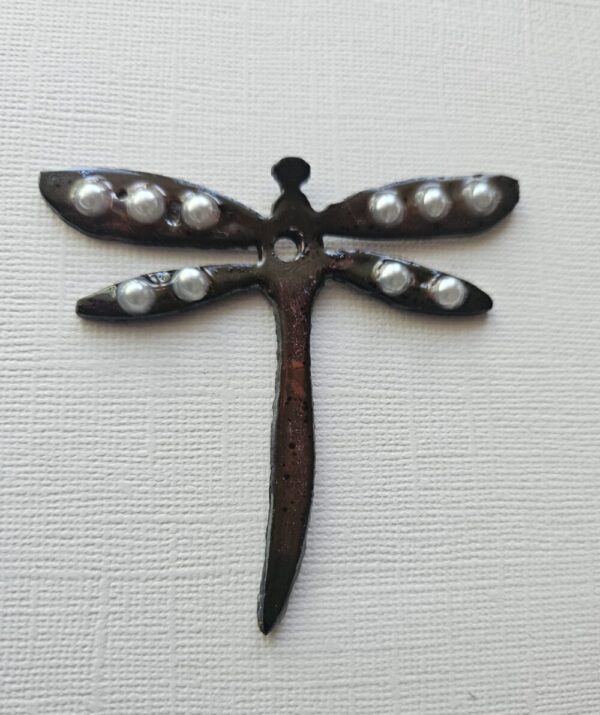 Product image of  Metal dragonfly (2.5″x2.75″), maroon w pearl adornments