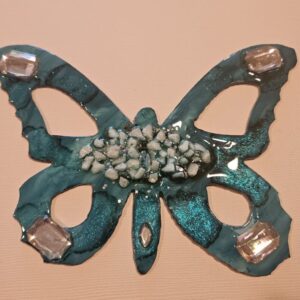 Product image of  Metal Butterfly-teal w rhinestones, crushed glass, glitter