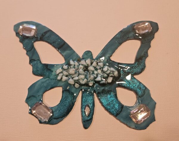 Product image of  Metal Butterfly-teal w rhinestones, crushed glass, glitter