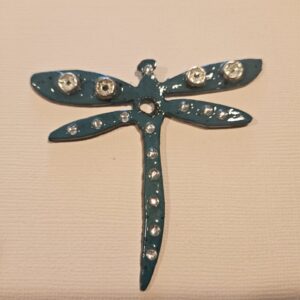 Product image of  Metal dragonfly (2.5″x2.75″), teal w beads, rhinestones