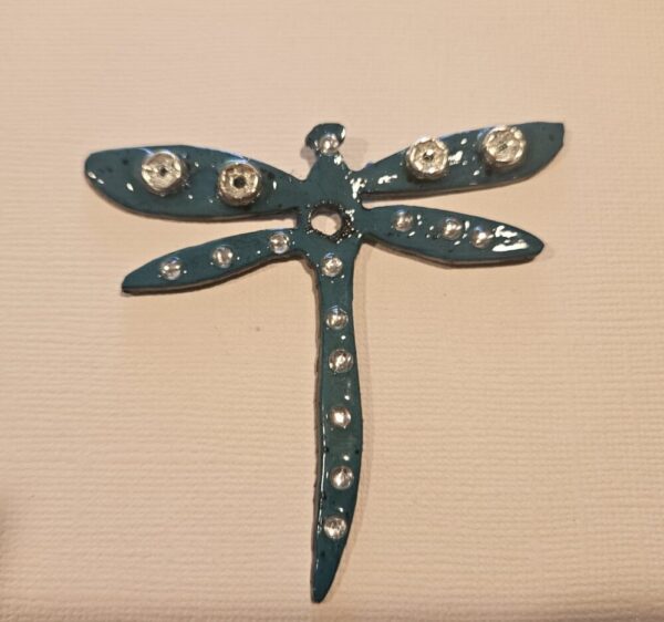 Product image of  Metal dragonfly (2.5″x2.75″), teal w beads, rhinestones