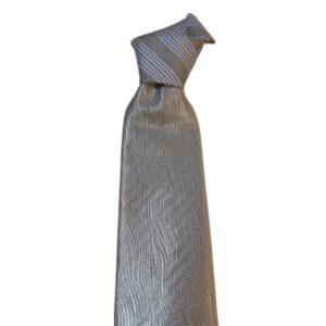 Product image of  2 in 1 Grey with silver wavy design necktie and Grey with white and blue stripes knot