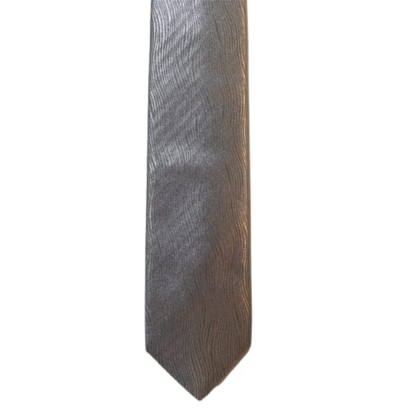 Product image of  2 in 1 Grey with silver wavy design necktie and Grey with white and blue stripes knot