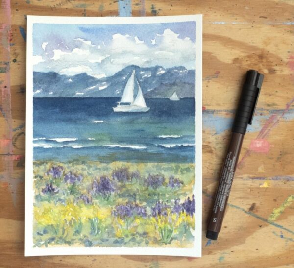 Product image of  Sailing Lake Tahoe Original Watercolor Painting