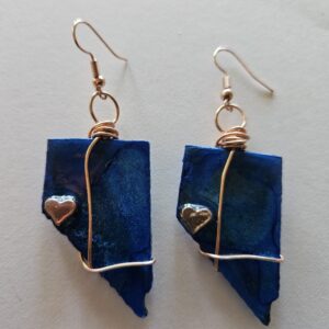 Metal Nevada Earrings, Copper Wire-Wrapped w Copper Heart
