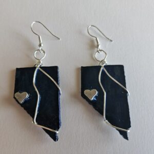 Metal Nevada Earrings, Silver-plated Wire-Wrapped w Silver-color Heart