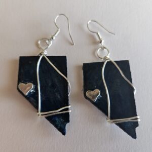 Metal Nevada Earrings, Wire-wrapped w Silver-plated wire, Silver-color Heart
