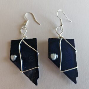 Metal Nevada Earrings, Wire-wrapped w Silver-plated wire, White Heart