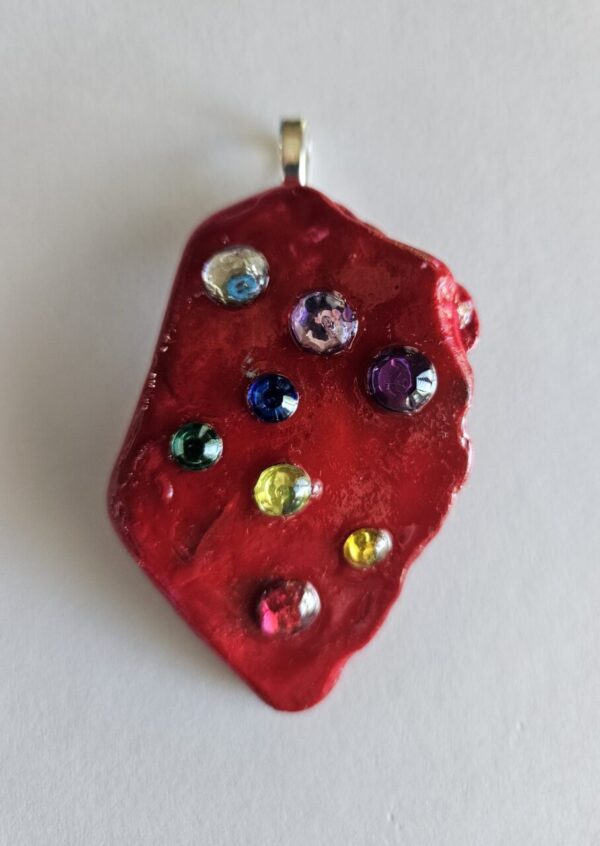 Pendant – beach pottery, red, chakra/PRIDE colors