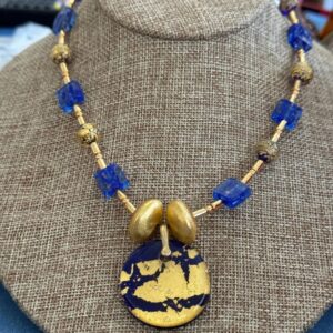 Blue and Gold Venetian Glass Necklace