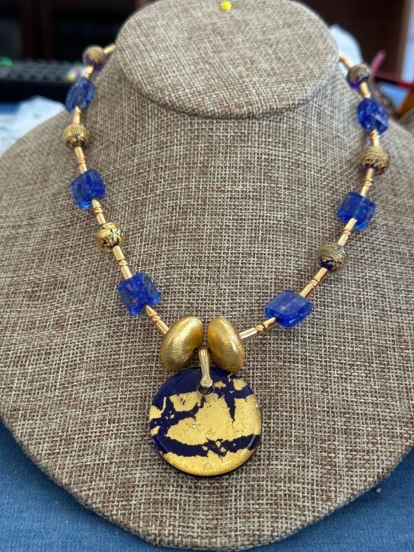 Blue and Gold Venetian Glass Necklace