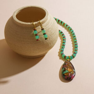 Green Chrysoprase Necklace and Pendant with Earrings