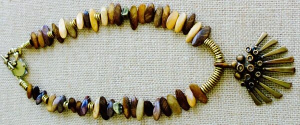 Bronze Fan & Wood Beads