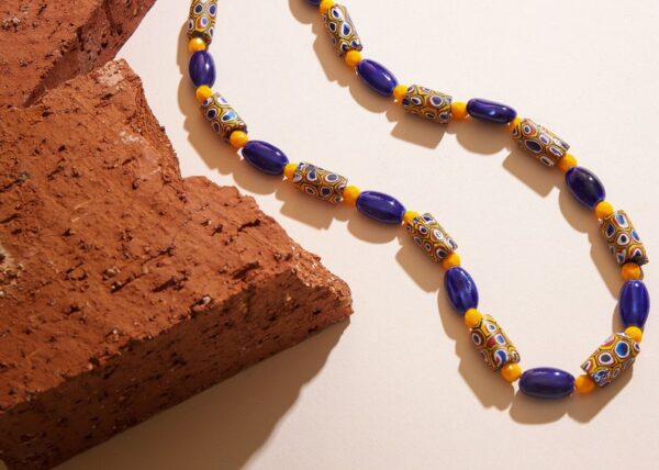 Cobalt Blue African Beaded Ethnic Statement Necklace