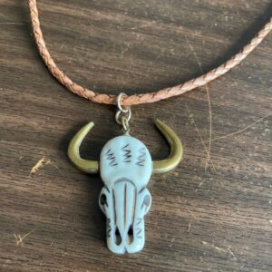 Cow Skull Pendant on Twisted Leather Necklace