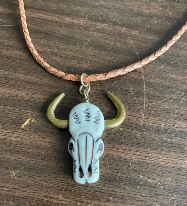 Cow Skull Pendant on Twisted Leather Necklace