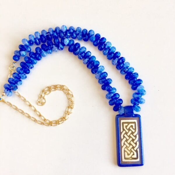 Celtic Blue Porcelain Pendant Necklace