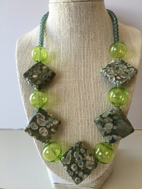 Ocean Memories Beaded Necklace Venetian Glass and Rhyolite Stone