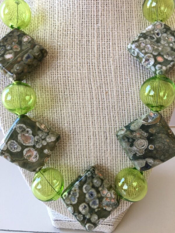 Ocean Memories Beaded Necklace Venetian Glass and Rhyolite Stone