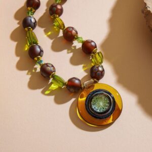 Green Amber, Czech Glass, Swarovski Crystal Necklace