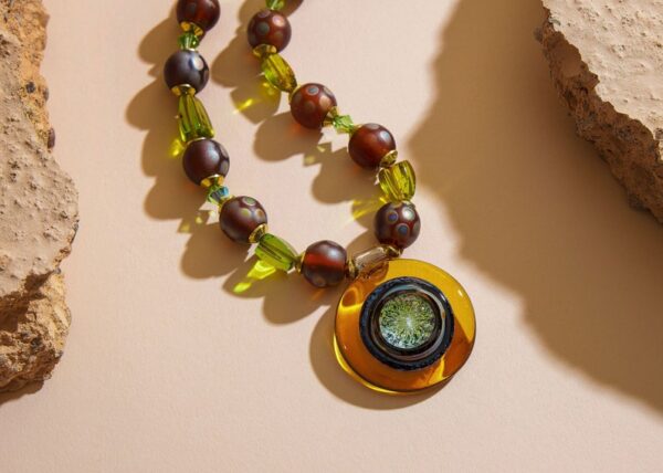 Green Amber, Czech Glass, Swarovski Crystal Necklace