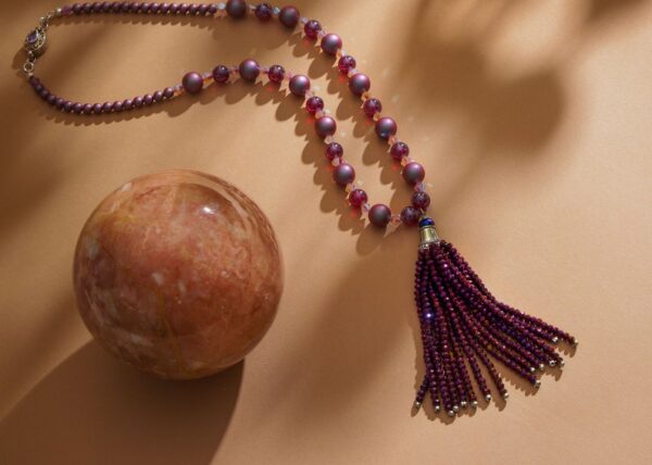 Tassel Necklace with Swarovski Pearls, Crystals and Czech Beads