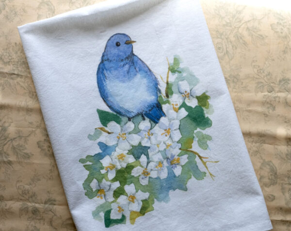 Medicinal Herbs Kitchen Flour Sack Towels Home Decor Flowers Bluebird