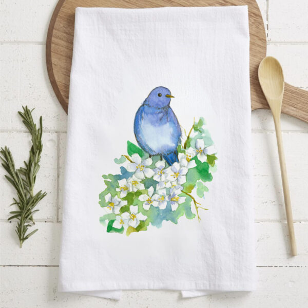 Medicinal Herbs Kitchen Flour Sack Towels Home Decor Flowers Bluebird