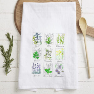 Medicinal Herbs Kitchen Flour Sack Towels Home Decor Flowers Bluebird