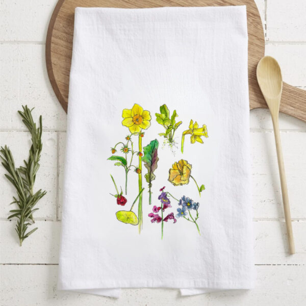 Medicinal Herbs Kitchen Flour Sack Towels Home Decor Flowers Bluebird