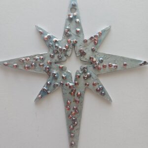 Metal 8-Pointed Star wall art, Silver with red beads