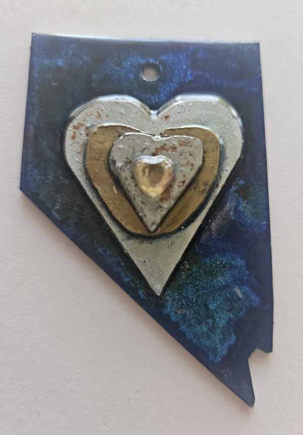 Metal 3″ Nevada wall art or ornament (5D with stacked hearts)