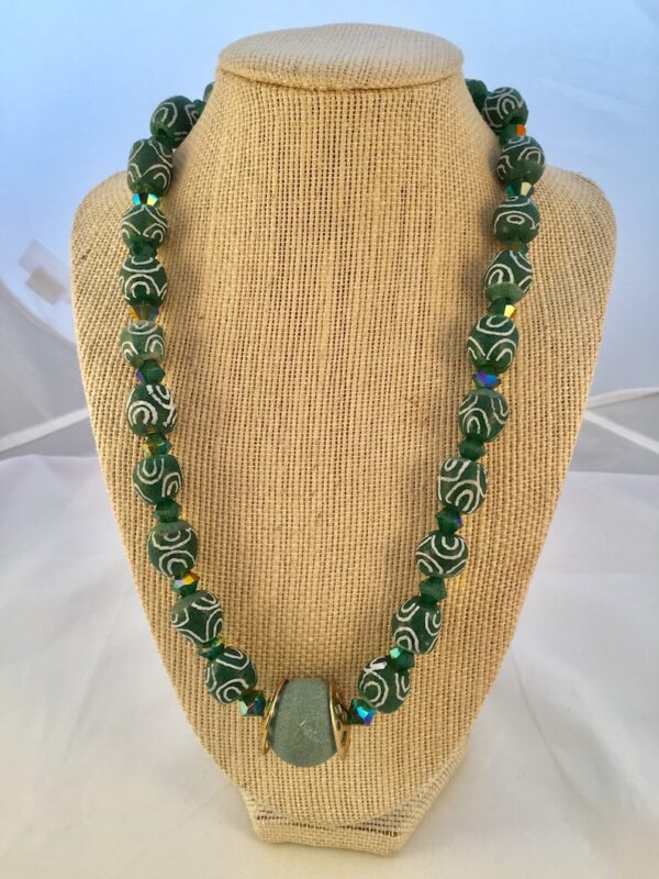 Green Krobos Beads and Swarovski Crystal Necklace