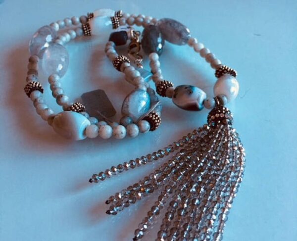 Large Gray Quartz with Mottled Botswana Agate Beads Necklace