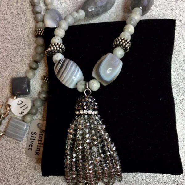 Large Gray Quartz with Mottled Botswana Agate Beads Necklace